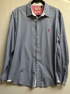 Thomas Pink Jermyn Street London Casual Stripe Shirt Blue Pink Fox Size L